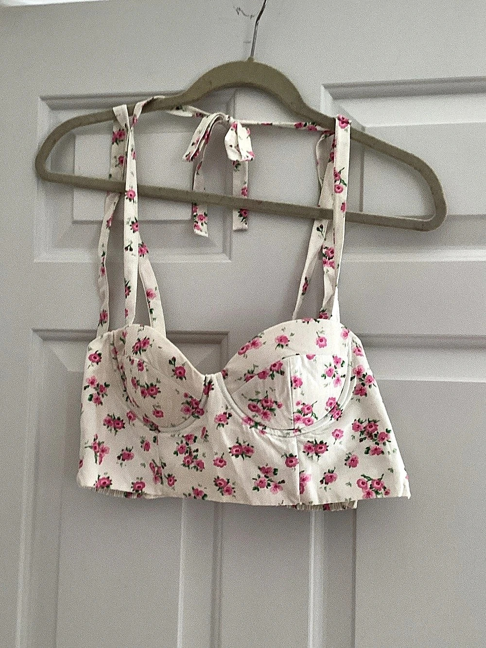Floral Bustier Crop Top White & Pink Like New